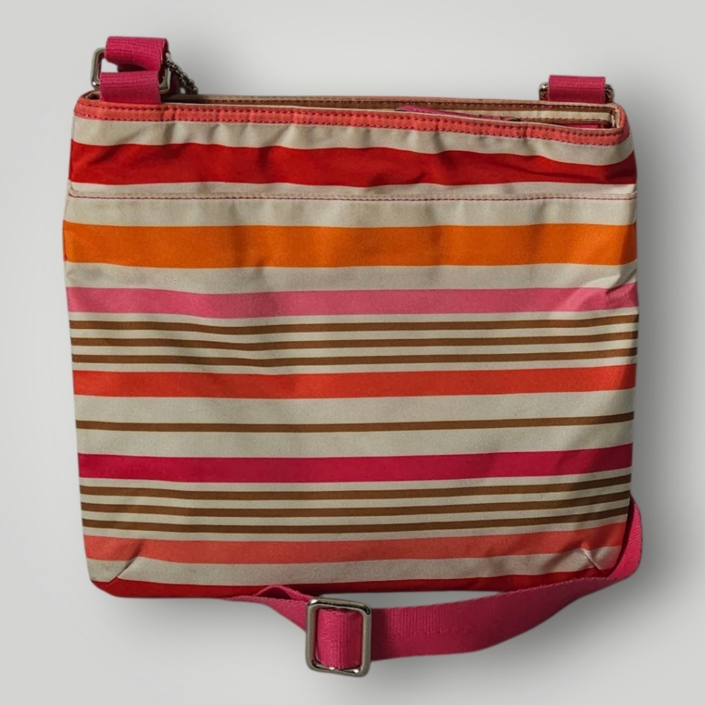 Coach F31962‎ Stripe Nylon Crossbody Purse Pink Leather Trim Lightweight Travel - Picture 3 of 10
